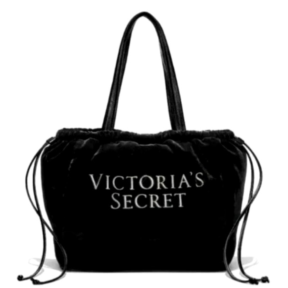 **Victoria's Secret** Luxe Velvet Black Bling Logo Tote Weekender Bag. - Picture 7 of 7